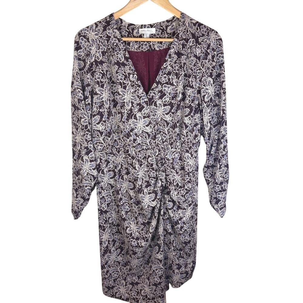 Anthropologie See U Soon Faux Wrap Size Large Kneeโ Length Floral Dress Cottage